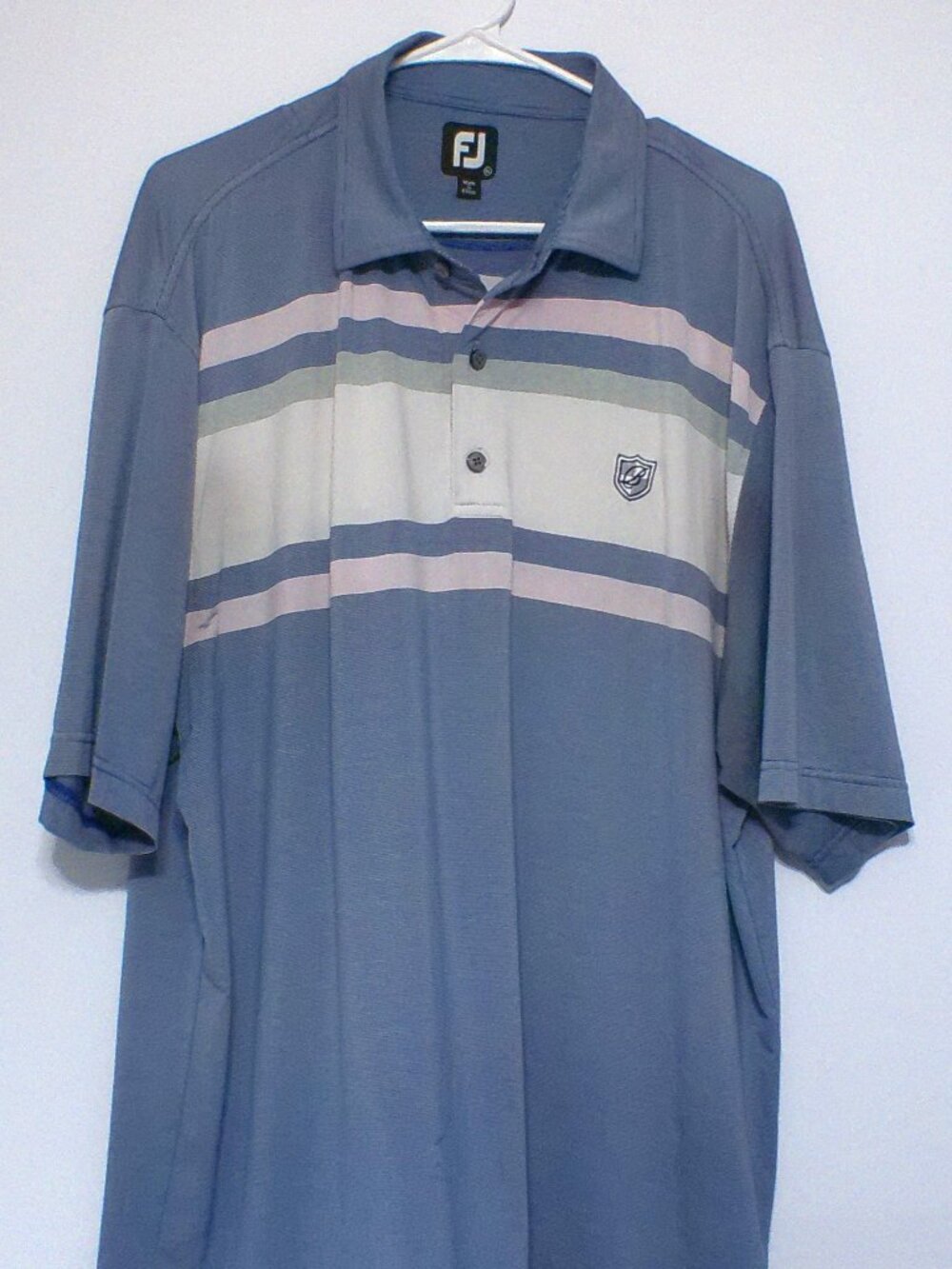 FootJoy FJ Golf Polo Shirt Men’s XL Blue Striped Heritage Crest Performance Golf